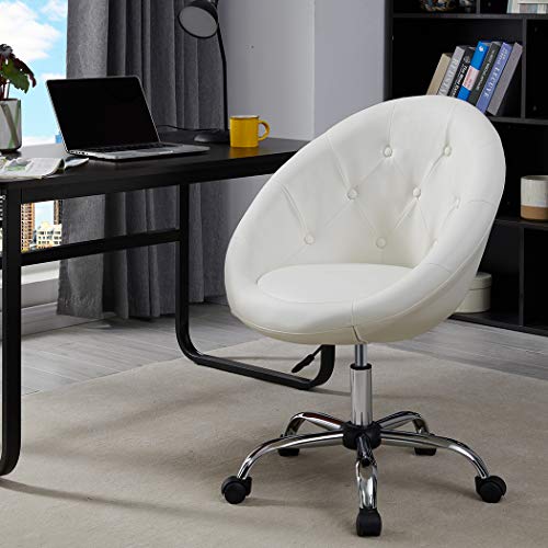 Duhome Home Office Chair Task Computer Chair with Wheels Swivel Height Adjustable Working Stool (White) - Thumbnail 2