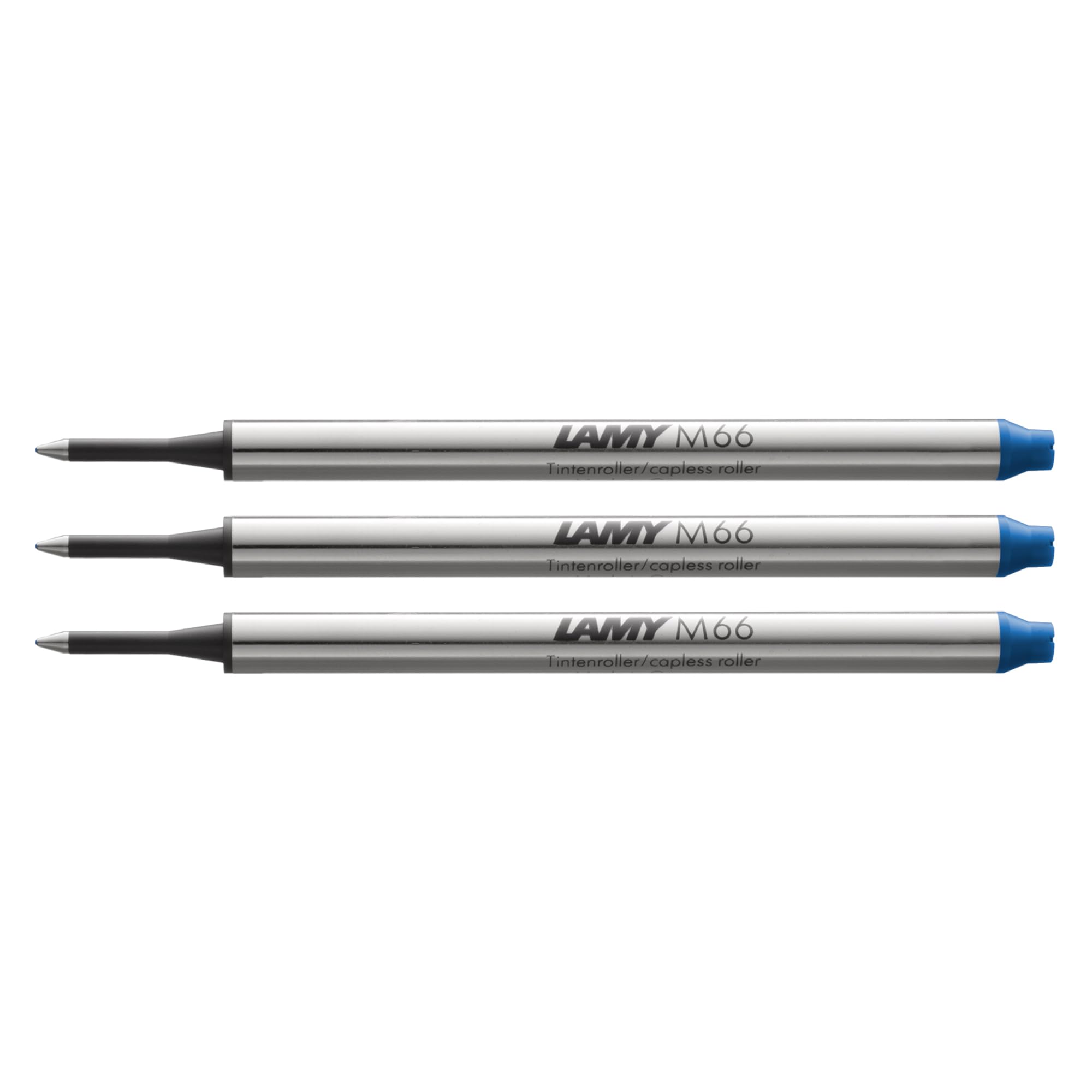 Lamy M66 3-pack metal rollerball refill with large capacity - Original replacement refill for all rollerball pens without cap - Document-proof - Medium line width in blue ink