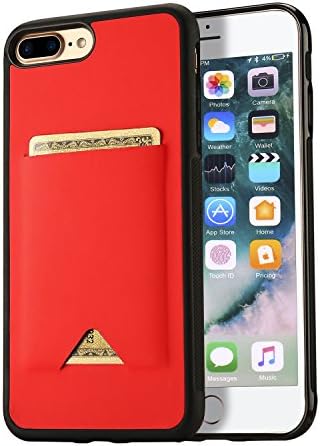 iPhone 7 Plus Case - HXAYR Slim Fit Premium Leather Wallet Case with Credit Card Holder Slot Shockproof Non-slip Protective Cover Case for iPhone 7 Plus/8 Plus, Red