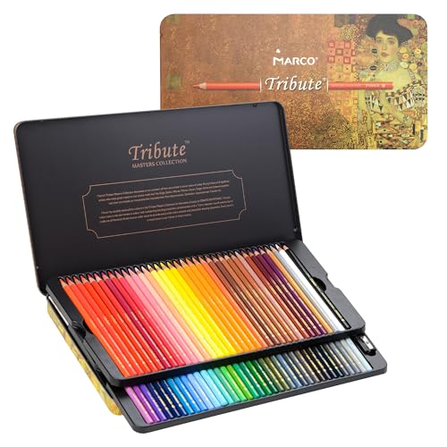 MARCO Adult Colouring Pencils - 72 Colour Set Professional Oil Paint Pencils Wooden Pencils in Iron Box Suitable for Art Students & Professionals (72 Piece Oil Set)