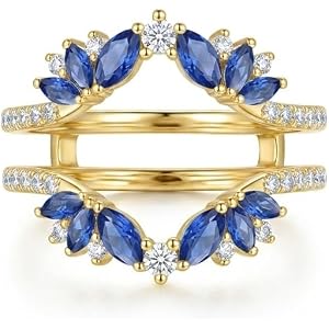 PYTALI 10K/14K/18K Gold Sapphire Guard Ring Enhancer for Engagement Ring S925 Sterling Silver Sapphire Ring Wedding Band Enha