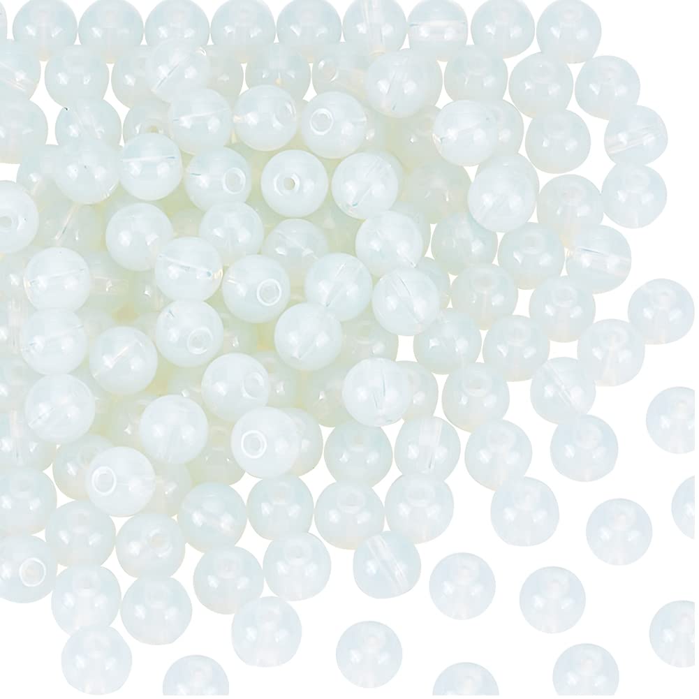 DICOSMETIC 150Pcs 8mm Opalite Round White Natural Opal Beads for Jewelry Making