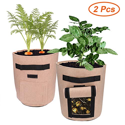 Ecosylife Potato Grow Bags,2 Pack of 10 Gallon Heavy Duty with 2 Access Flap Sturdy Handles Breathable Nonwoven Fabric Grow Bags, Perfect for Planting Potato, Carrot, Tomato, Onion(Brown)