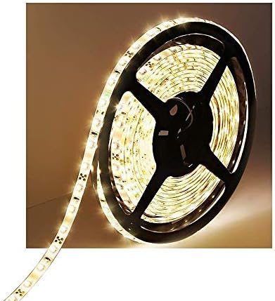 Water-Resistance IP65, 12V Waterproof Flexible LED Strip Light, 16.4ft/5m Cuttable LED Light Strips, 300 Units 3528 LEDs Lighting String, LED Tape(Warm White), Power Adapter not Included