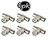 BNC Splitter (6 Pack) BNC Male Connector to BNC Double Female (T-Shape) Adaptor, for CCTV