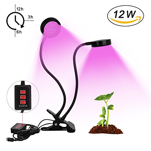 LED Growth Light, INKERSCOOP Horticultural Plant Lighting with Timer Remote Control(3H/6H/12H), Dual Head 12W LED & 5 Modes Brightess Lamp for Indoor Plants Greenhouse Office