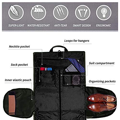 Large Garment Duffle Bag Convertible Fit Suit Weekend Travel Carrier with Quick Access Shoe Poch, Black - Thumbnail 3