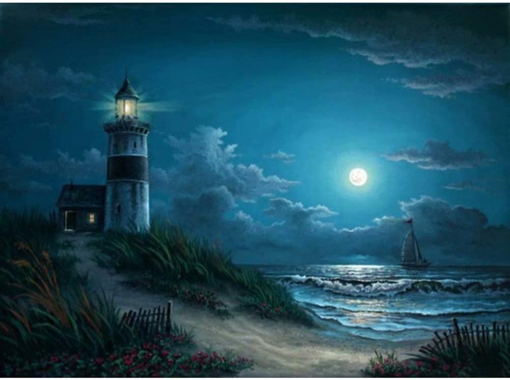 DIY 5D Diamond Painting by Number Kits Full Drill Crystal Rhinestone Embroidery Kits Canvas Art Supplies Cross Stitch Crafts for Office Home Wall Decor 16x12 Inch (Watchtower Night)