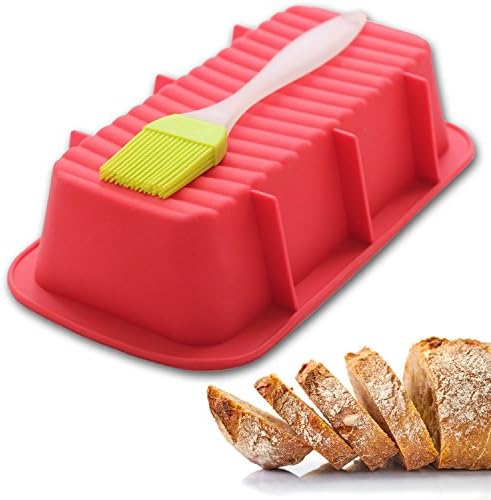 Baking Wizards Non Stick Silicone Mold Loaf Pan with Basting Brush - Light Red