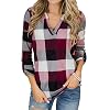 YOINS Vrouwen Lange Mouw V-hals Shirts Plaid Casual Tops Check Klassieke Blouses voor Dames