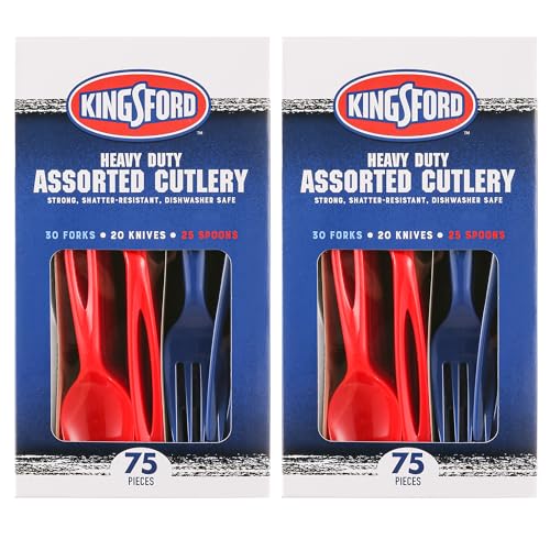 Kingsford Assorted Plastic Cutlery Set, Red White and Blue, 75 Ct, 2-Pack