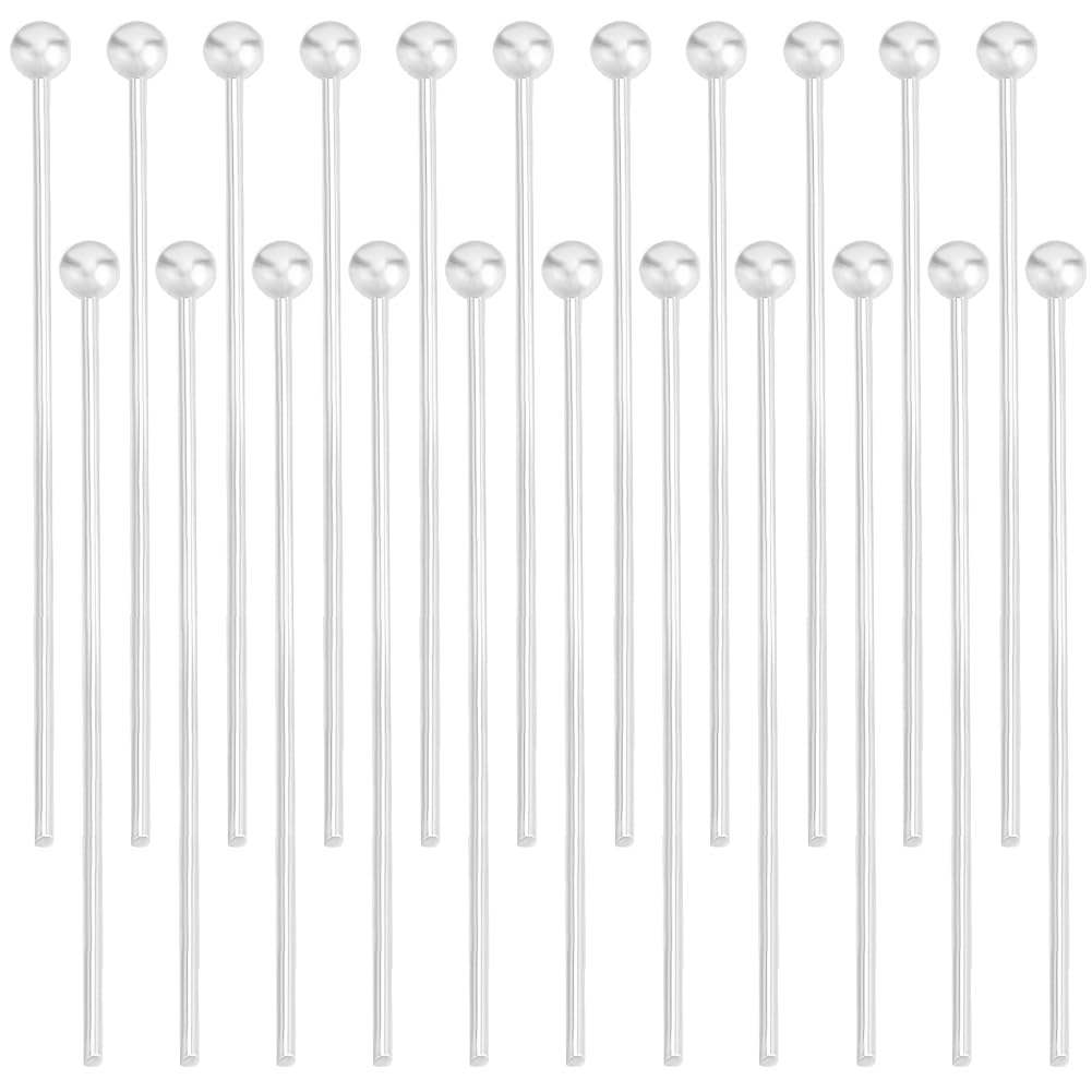 Beebeecraft 1 Box 200Pcs Ball Pins for Jewelry Making 925 Sterling Silver Plated Brass 30mm Ball Head Pins