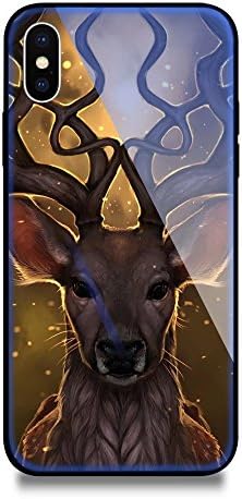 iPhone X Case, iPhone 10 Case, Weiduka TPU + Blue Light Ray Crystal Steel Tempering Glass Case, Mirror Glass Floral Pattern Painted Protective Phone Cover for iPhone X / 10 (Deer)