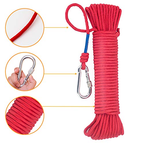 Wukong Fishing Magnet Rope w/Carabiner, 6MM x 20M(65ft) Nylon Twisted Braided Rope,550 Lbs Breaking Strength All-Purpose Braided Rope Sports, Pet Toys, Crafts & Indoor Outdoor Use - Thumbnail 3