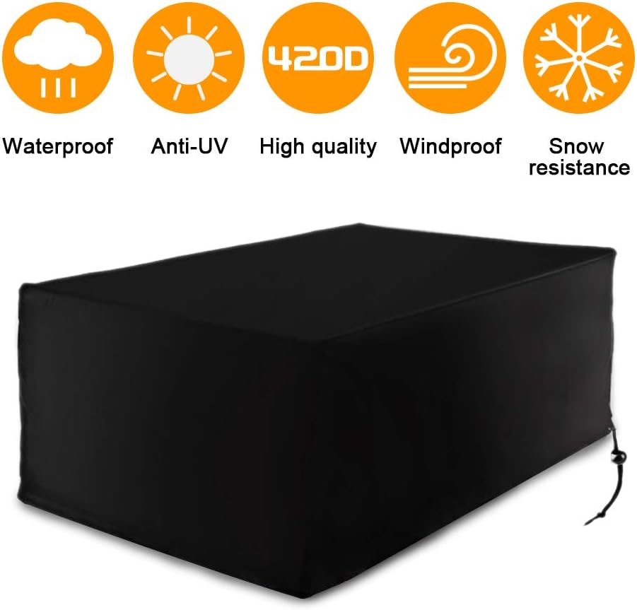Maxesla FAGORY Patio/Rattan/Outdoor Furniture Waterproof 420D Heavy Duty Oxford Fabric, Windproof Anti-UV Garden Table Covers for Cube Set BBQ (170 x 94 x 70cm) -Black
