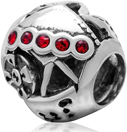 Choruslove Las Vegas Gambling Charm 925 Sterling Silver Red Crystal Bead for Compatible European Bracelet