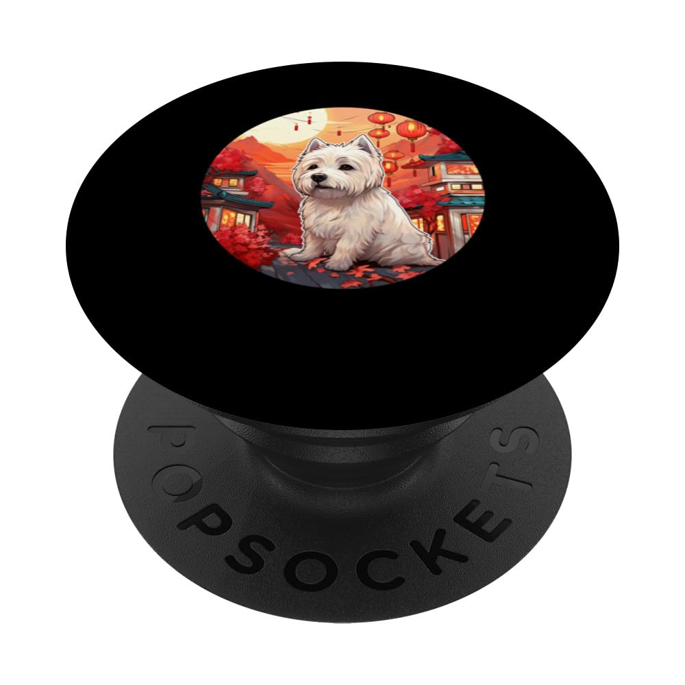 West Highland White Terrier Japanese Lanterns Japan PopSockets Swappable PopGrip