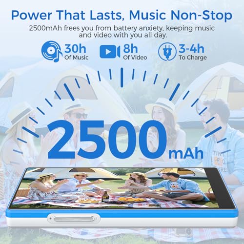 AGXOV Lettore MP3 con Wi-Fi & Bluetooth, 5 Pollici Touchscreen MP4 Player, 96GB Lettore Musicale Android con Spotify, Amazon Music, Deezer, Radio FM, Registratore Vocale, E-book Reader, Blu & Bianco