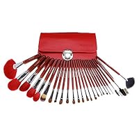Zhjmgmxg PU Leather Makeup Brush Stylish Style Makeup Brushes 26-Pcs Premium Synthetic Kabuki Foundation Blending Eyeshadow Face Brush Set Soft and Smooth (Color : Red)