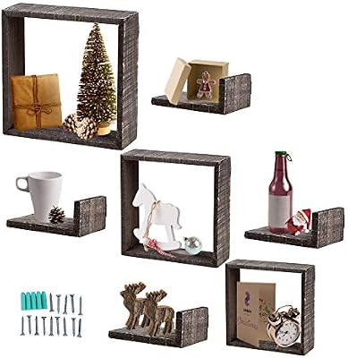 Juvale Floating Shelves Set Of 7 Floating Shelves Wood Wall Mounted Shelf Rustic Wood Decor Includes 3 Square Shelves And 4 L Shaped Shelves Brown Buy Online At Best Price In Uae Amazon Ae