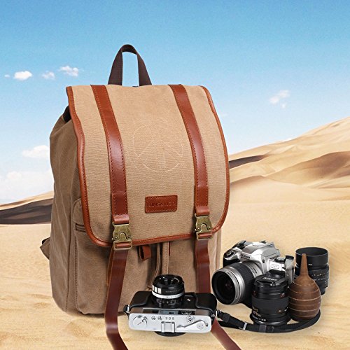 JINS&VICO Canvas Hiking Backpacks Rucksack Vintage Backpack Casual Double-shoulder Backpack for College School Travel Hiking (Khaki)