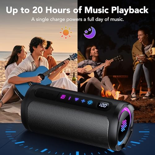 aowoka Enceinte Bluetooth Puissante sans Fil avec Lumière LED, Écran Numérique Haut-Parleur Portable 20W, Basses Améliorées, Autonomie 20H, Bluetooth 5.4, Étanche IPX7, pour Voyage/Sport/Fête
