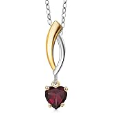 Gem Stone King 925 Silver and 10K Yellow Gold Red Rhodolite Garnet Pendant Necklace for Women | 0.55 Cttw | Gemstone January Birthstone | Heart Shape 5MM | With 18 Inch Silver Chain