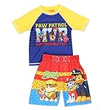 Paw Patrol Boy's Swim Trunks and Rash Guard Set (3T, Blue/Red)