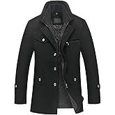 FTCayanz Men's Wool Coat Winter Slim Fit Pea Coats Single Breasted Quilted Lined Trench Jacket