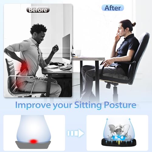 HOMCA Cushion for Coccyx Foam Hemorrhoids Cushion, Office Chair Cushion, Anti-decute Cushion for Office Seats, Wheelchair, Non-Slip Bottom, Washable Cover, Black