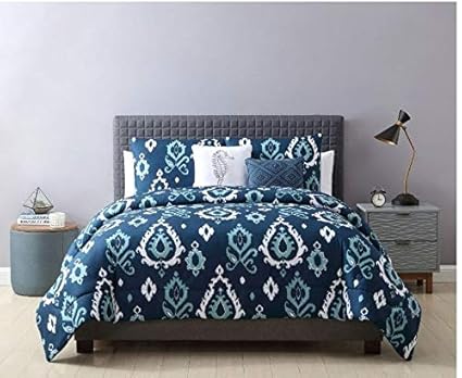 Amazon Com Geometric Comforter Set King Size White Blue