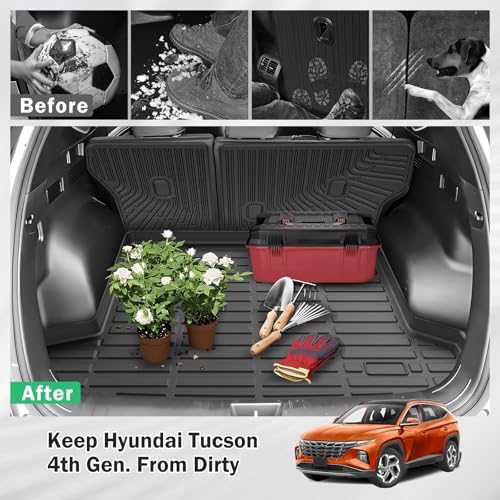 All Weather Floor Mats & Cargo Liner for 2022-2025 2026 Hyundai Tucson (Not Fit Hybrid/PHEV), Custom Fit 1st & 2nd Row with Trunk Mat Back Seat Cover Protector Full Set for Tucson Accessories Heavy