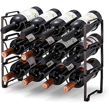 Simple Trending 3-Tier Stackable Wine Rack, Standing Bottles Holder Organizer, Wine Storage Shelf, Towel Rack for Kitchen Pantry Cabinet, Hold 12 Bottles, Bronze