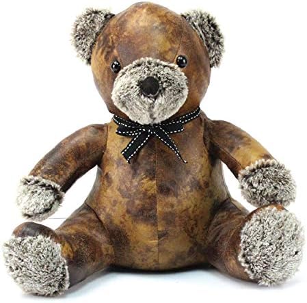 Lesser & Pavey Faux Leather Teddy Doorstop, Weighted Decorative Animal Door Stop for Home