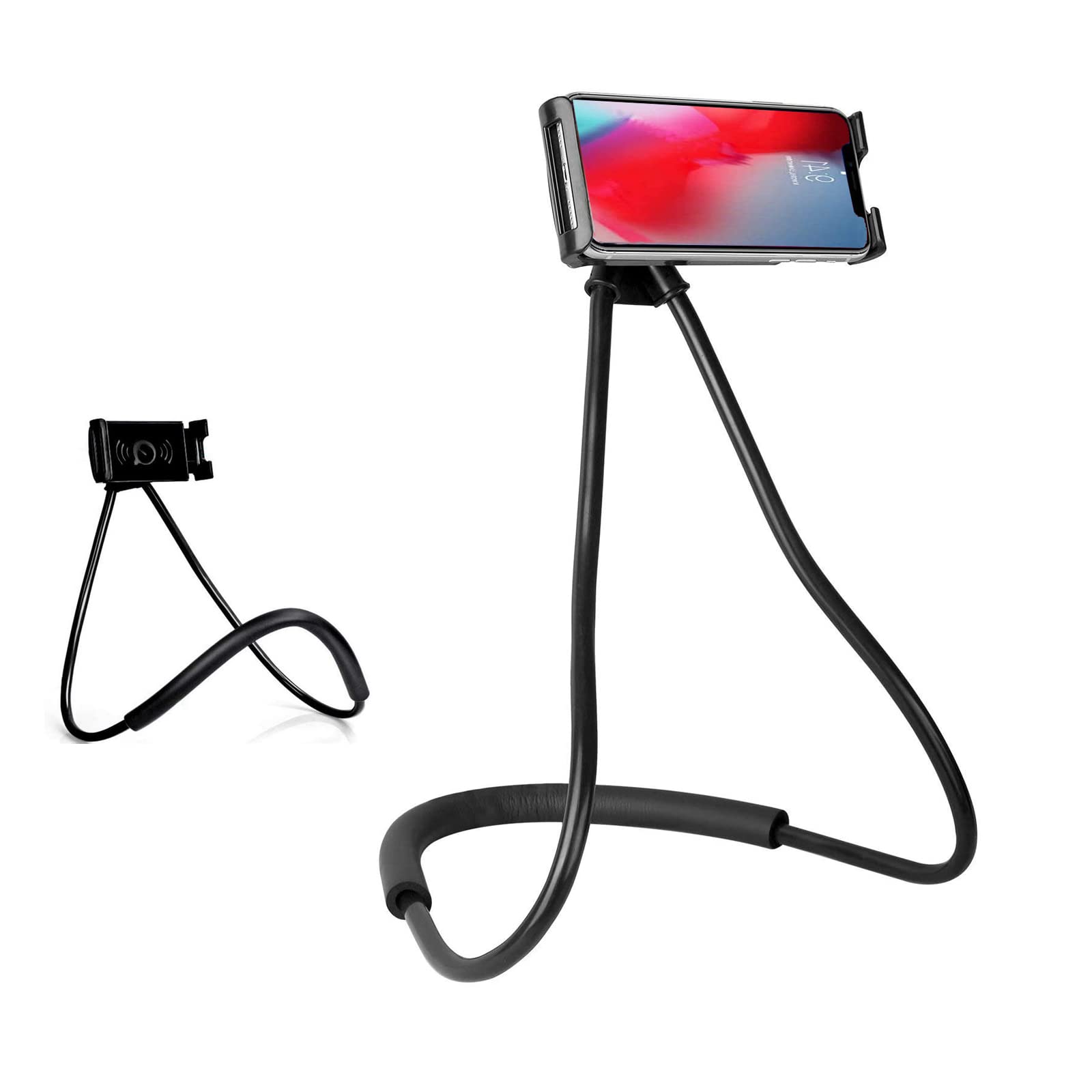 Universal Phone Holder Hanging Neck, 360°Rotation Cell Phone Mount, Flexible Foldable Long Arm Gooseneck Stand, Multiple Function Lazy Bracket for Smartphone 4.6-6.5 inches Desk Bed Sofa (black)