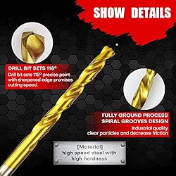 YIYITOOLS Titanium Twist Drill Bit Set 21 Piece Fit