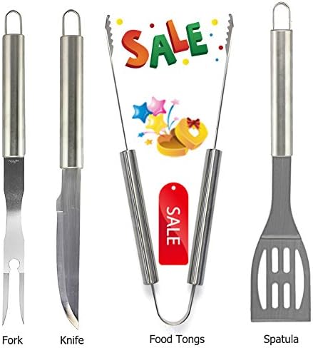 Grilling Tool Set-4 Pieces Stainless Steel BBQ Indoor &amp; Outdoor Grilling Kit with Spatula,Food Tongs,Fork,Knife and Carrying Bag for Griddle and Grill in the Backyard, Camping,Easy Clean Up —Tektree