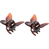 Parcelona French Set of 2 Butterfly Small Tortoise Shell Cellulose Acetate Jaw Hair Claw Clip Strong Hold No-Slip Grip Women Hair Accessories Hair Clips for Girls