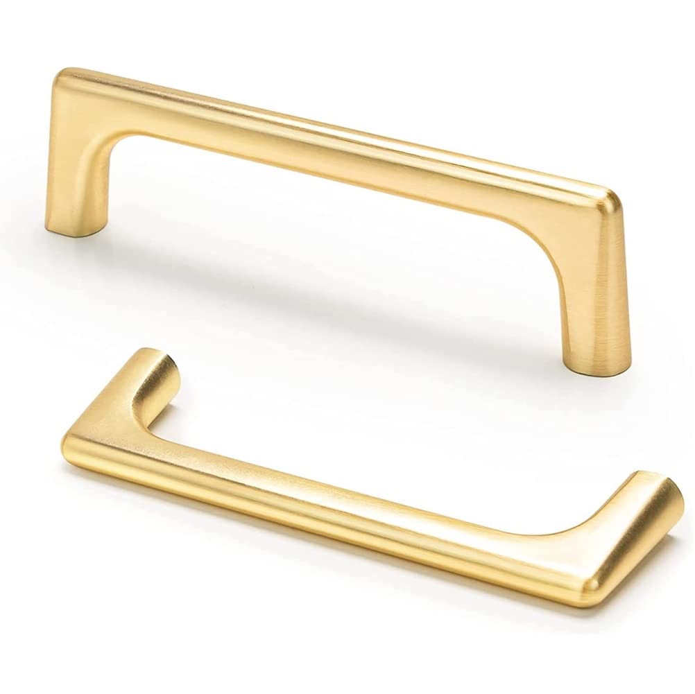 ANSIEDIO 2-Piece Modern Minimalist Brushed Brass Zinc Alloy Cabinet Handles, Hole Distance 96mm, Screws Included