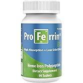 Proferrin ES- 10.5mg of high Absorbing Heme Iron Polypeptide. Made in The USA. 90 Tablets. Easy on The Gut. Not affected by Coffee, Calcium, or PPI's.