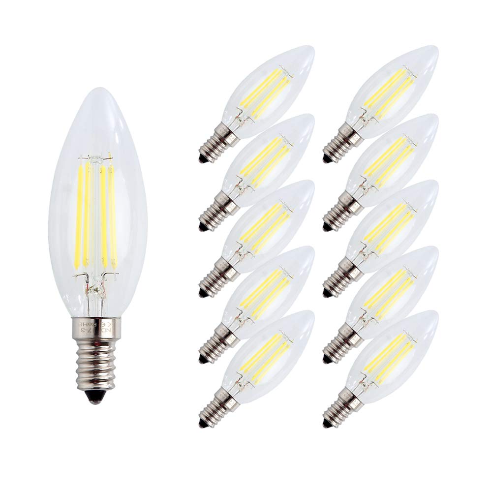 ENGEYA E14 LED Candle Light Bulb 4W,40W Incandescent Bulbs Equivalent,Small Edison Screw Clear Candle Light Bulb,Non-Dimmable/ AC220-240V/ 400 Lumens/Cool White 6000K,10-Pack