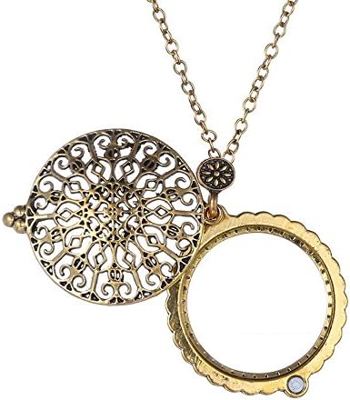 Filigree Magnifier Magnifying Glass Sliding Top Magnet Pendant Necklace