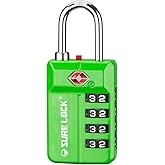 SURE LOCK TSA Approved 4-Digit Resettable Combination Luggage Lock with Open Alert, Easy-Read Dials - for Luggage, School Lockers, Gym, Office, Toolbox & Security Cases(Green 1 Pack)