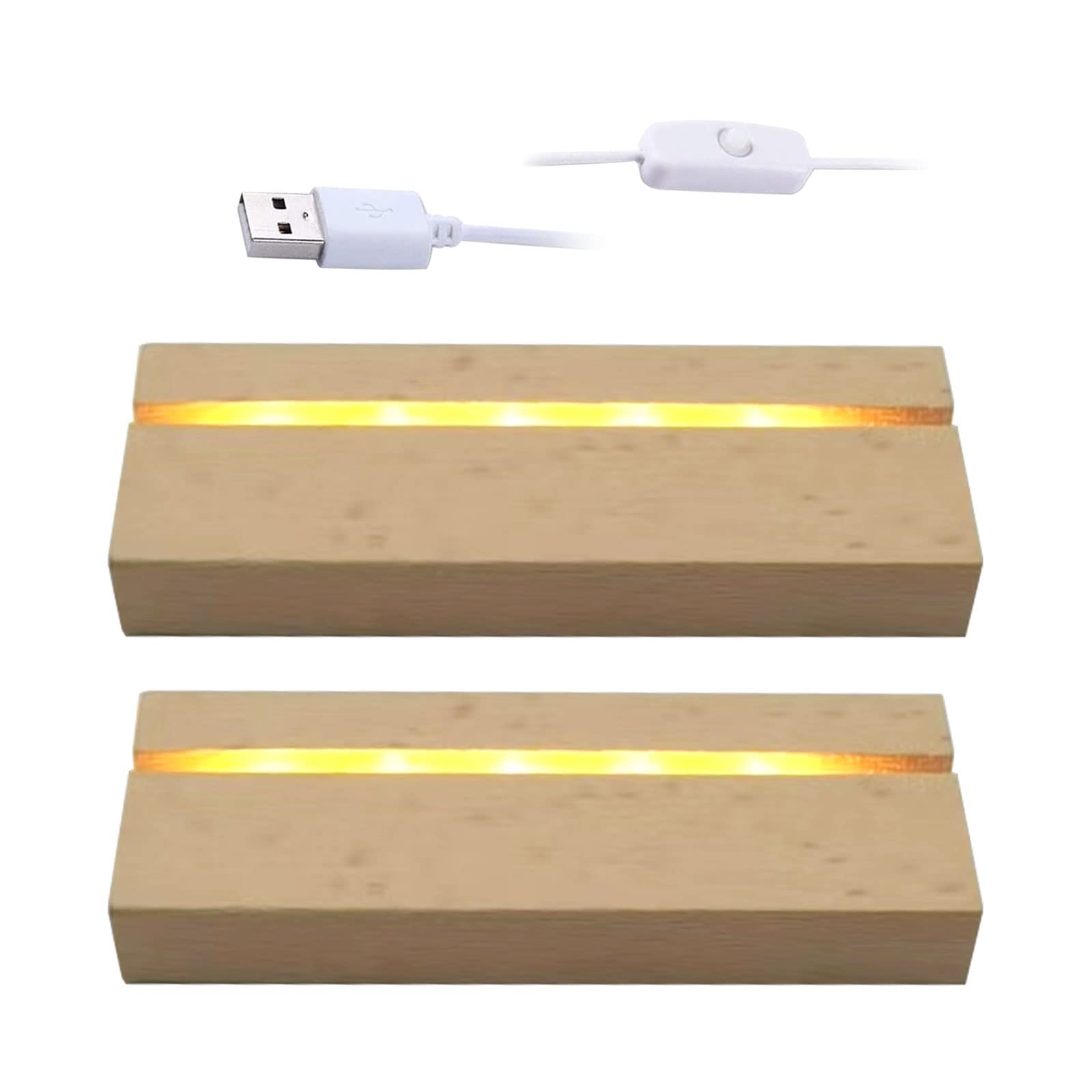 CDIYTOOL LED Lights Display Base, Wooden Lighted Rectangular USB LED Light Base Stand Desktop Display Base Decorative Ornament for DIY Acrylic Plate, Warm White Lighted (2)