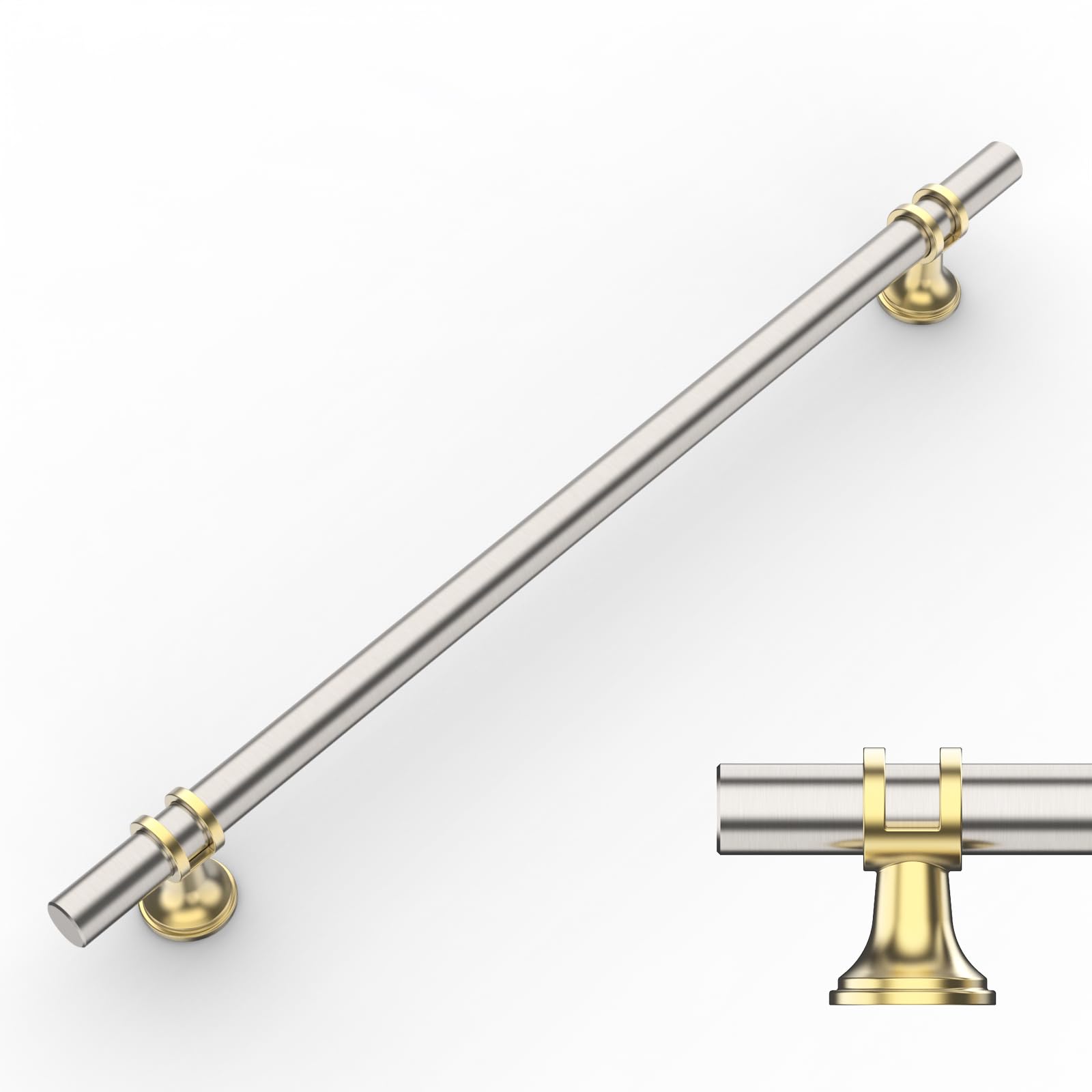 Amerdeco 10 Pack Brushed Satin Nickel and Gold Cabinet Pulls 10 Inch(256MM) Hole Centers Kitchen Cabinet Handles Cabinets Hardware Drawer Pulls AM002