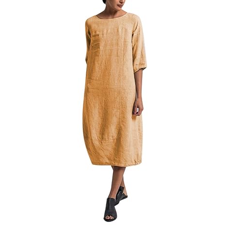 CUTUDE Damen Kleider Röcke Kurzarm Sommerkleide Frauen Volltonfarbe T-Shirt Baumwolle und Leinen Freizeit Plus Size Lose Stra