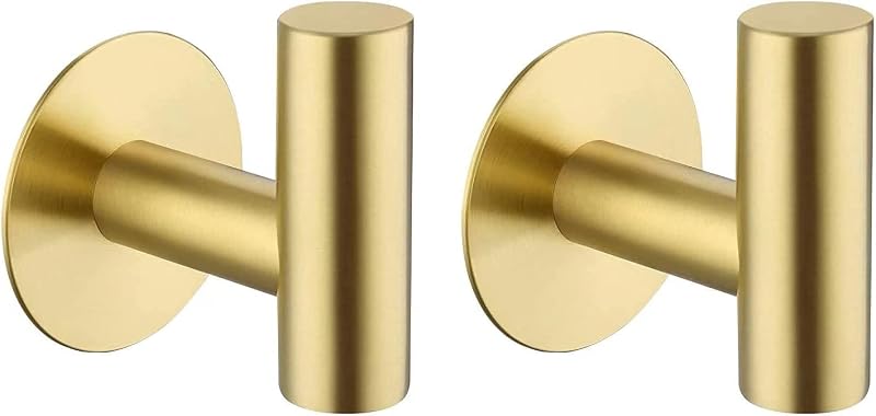 YUET Brushed Brass Self-Adhesive 2 Pcs Towel Hooks SUS 304 Stainless Steel