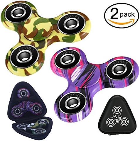 2 Pack of Hand Fidget Spinners, Smooth &amp; Quiet &amp; Fast &amp; Balanced Ceramic Bearing and Durable Fidget Spinner, Passed Drop Test. (Camouflage Green and Gradually Purple)