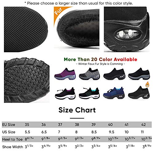Women's Walking Shoes Snow Boots - Anti-Slip Faux Fur Outdoor Winter Snow Sneakers Slip on Nursing Shoes Winter-Black,7