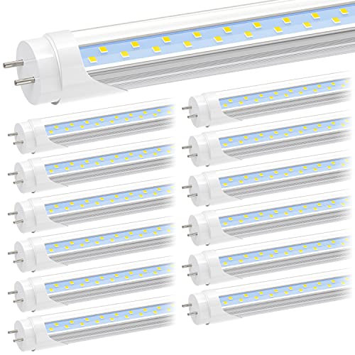 JESLED T8 LED Type A+B Tube Light, 4FT, 24W 3000LM 6500K, 4 Foot T12 LED Fluorescent Bulbs Replacement, ETL Listed, Dual-end Powered, Plug and Play or Ballast Bypass, Shop Lights for Garage (12-Pack)